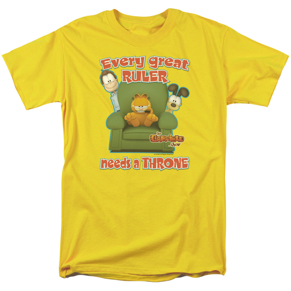 AN OFFCIALLY LICENSED GARFIELD THRONE MEN'S REGULAR FIT T-SHIRT YELLOW