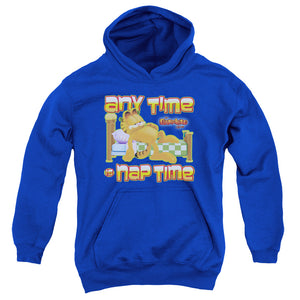 AN OFFCIALLY LICENSED GARFIELD NAP TIME YOUTH HOODIE ROYAL
