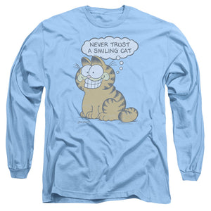 AN OFFCIALLY LICENSED GARFIELD SMILING CAT MEN'S LONG SLEEVE T-SHIRT CAROLINA BLUE