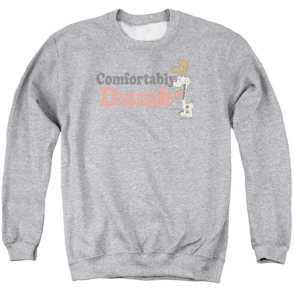 AN OFFCIALLY LICENSED GARFIELD COMFORTABLY DUMB ADULT UNISEX CREWNECK SWEATSHIRT ATHLETIC HEATHER