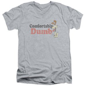 AN OFFCIALLY LICENSED GARFIELD COMFORTABLY DUMB MEN'S V-NECK T-SHIRT ATHLETIC HEATHER