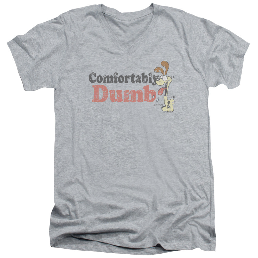 AN OFFCIALLY LICENSED GARFIELD COMFORTABLY DUMB MEN'S V-NECK T-SHIRT ATHLETIC HEATHER