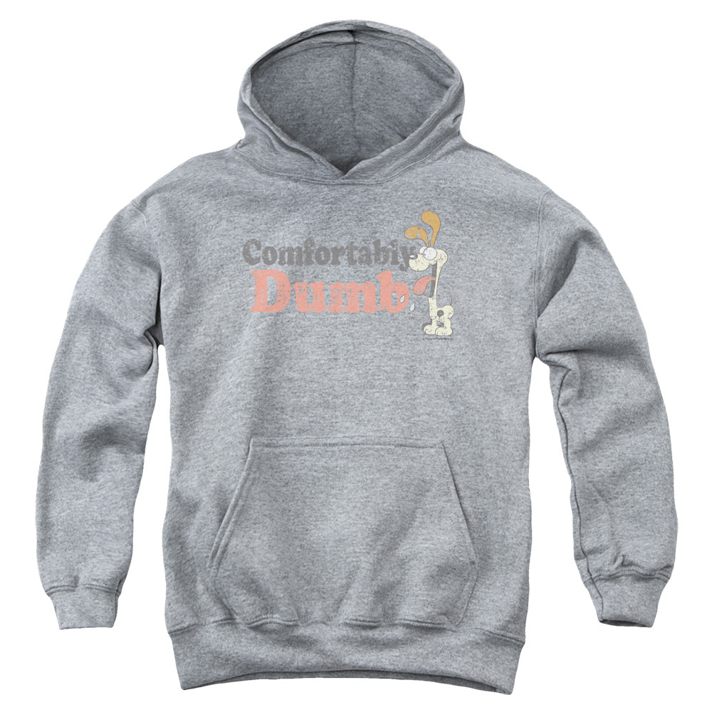 AN OFFCIALLY LICENSED GARFIELD COMFORTABLY DUMB YOUTH HOODIE ATHLETIC HEATHER