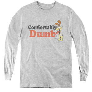 AN OFFCIALLY LICENSED GARFIELD COMFORTABLY DUMB YOUTH LONG SLEEVE T-SHIRT ATHLETIC HEATHER