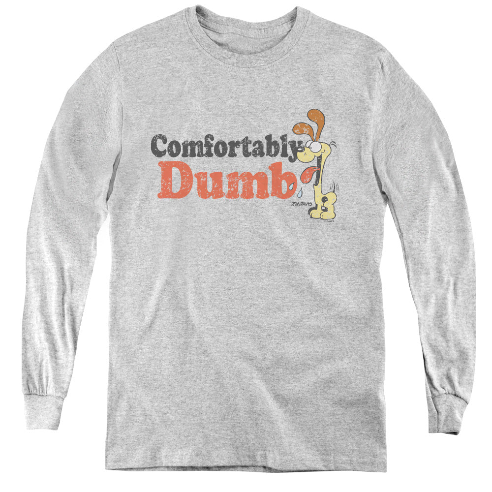 AN OFFCIALLY LICENSED GARFIELD COMFORTABLY DUMB YOUTH LONG SLEEVE T-SHIRT ATHLETIC HEATHER