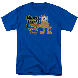 AN OFFCIALLY LICENSED GARFIELD SMILING MEN'S REGULAR FIT T-SHIRT ROYAL