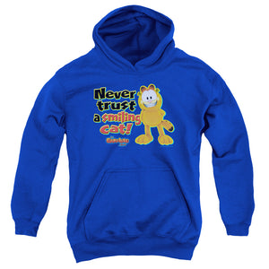 AN OFFCIALLY LICENSED GARFIELD SMILING YOUTH HOODIE ROYAL