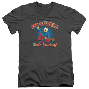 AN OFFCIALLY LICENSED GARFIELD SUPER MEN'S V-NECK T-SHIRT CHARCOAL