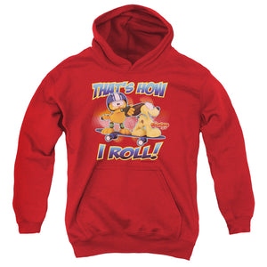 AN OFFCIALLY LICENSED GARFIELD HOW I ROLL YOUTH HOODIE RED
