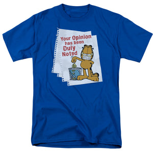 AN OFFCIALLY LICENSED GARFIELD DULY NOTED MEN'S REGULAR FIT T-SHIRT ROYAL