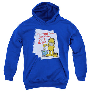 AN OFFCIALLY LICENSED GARFIELD DULY NOTED YOUTH HOODIE ROYAL