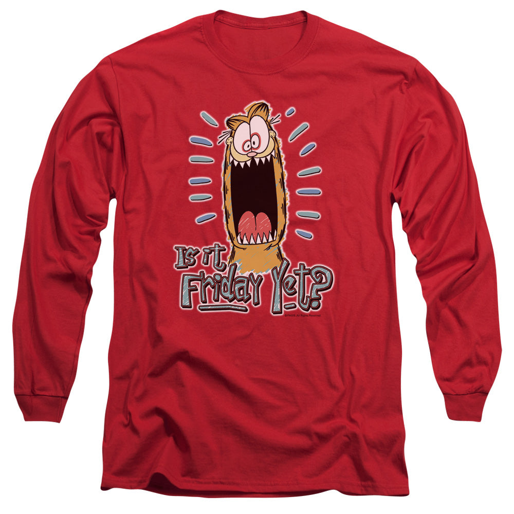 AN OFFCIALLY LICENSED GARFIELD FRIDAY MEN'S LONG SLEEVE T-SHIRT RED