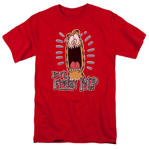 AN OFFCIALLY LICENSED GARFIELD FRIDAY MEN'S REGULAR FIT T-SHIRT RED