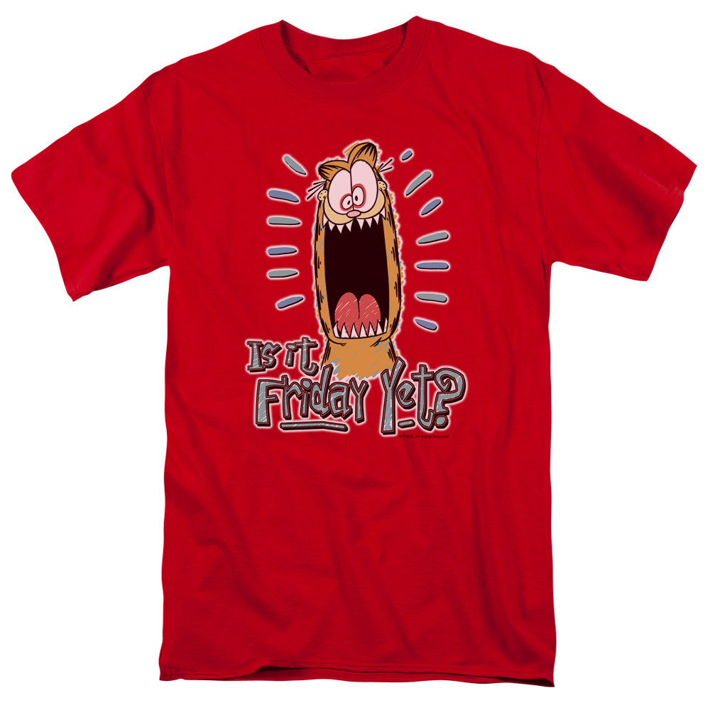 AN OFFCIALLY LICENSED GARFIELD FRIDAY MEN'S REGULAR FIT T-SHIRT RED