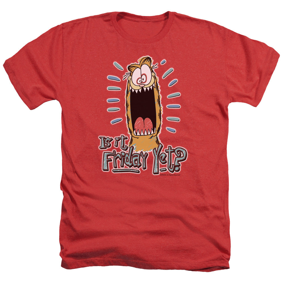 AN OFFCIALLY LICENSED GARFIELD FRIDAY MEN'S HEATHER T-SHIRT RED