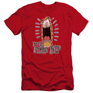 AN OFFCIALLY LICENSED GARFIELD FRIDAY MEN'S PREMIUM SLIM FIT T-SHIRT RED
