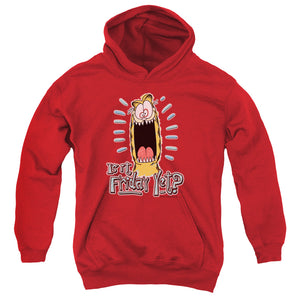 AN OFFCIALLY LICENSED GARFIELD FRIDAY YOUTH HOODIE RED