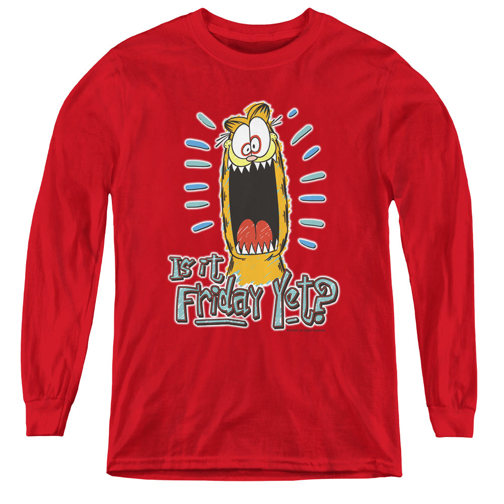 AN OFFCIALLY LICENSED GARFIELD FRIDAY YOUTH LONG SLEEVE T-SHIRT RED