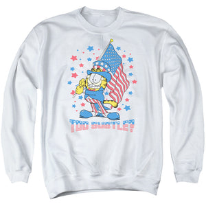 AN OFFCIALLY LICENSED GARFIELD SUBTLE ADULT UNISEX CREWNECK SWEATSHIRT WHITE