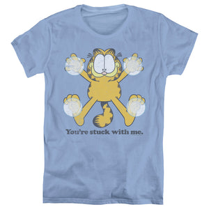 AN OFFCIALLY LICENSED GARFIELD STUCK WOMEN'S REGULAR FIT T-SHIRT CAROLINA BLUE