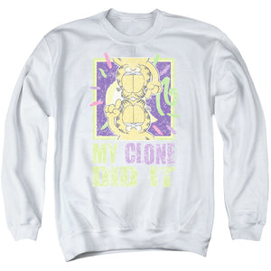 AN OFFCIALLY LICENSED GARFIELD MY CLONE DID IT ADULT UNISEX CREWNECK SWEATSHIRT WHITE