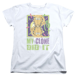 AN OFFCIALLY LICENSED GARFIELD MY CLONE DID IT WOMEN'S REGULAR FIT T-SHIRT WHITE