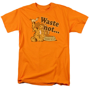 AN OFFCIALLY LICENSED GARFIELD WASTE NOT MEN'S REGULAR FIT T-SHIRT ORANGE