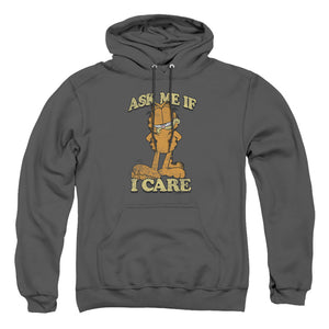 AN OFFCIALLY LICENSED GARFIELD ASK ME ADULT UNISEX PULLOVER HOODIE CHARCOAL