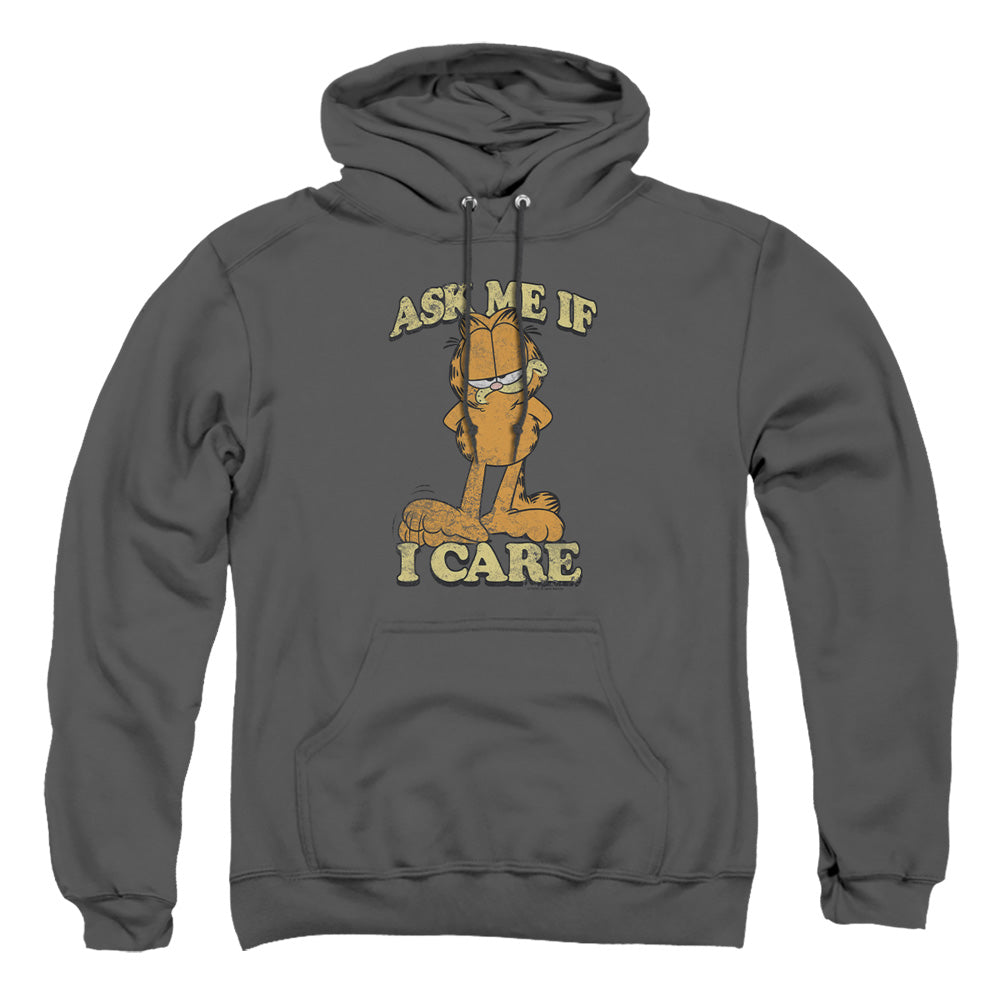 AN OFFCIALLY LICENSED GARFIELD ASK ME ADULT UNISEX PULLOVER HOODIE CHARCOAL