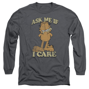 AN OFFCIALLY LICENSED GARFIELD ASK ME MEN'S LONG SLEEVE T-SHIRT CHARCOAL