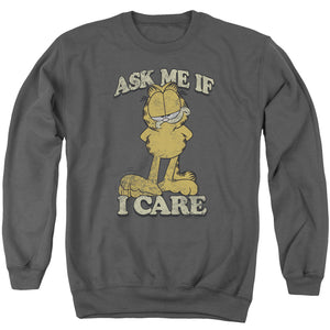AN OFFCIALLY LICENSED GARFIELD ASK ME ADULT UNISEX CREWNECK SWEATSHIRT CHARCOAL