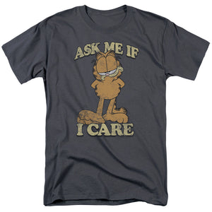 AN OFFCIALLY LICENSED GARFIELD ASK ME MEN'S REGULAR FIT T-SHIRT CHARCOAL
