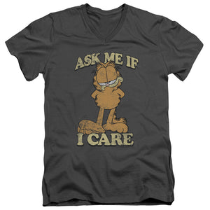 AN OFFCIALLY LICENSED GARFIELD ASK ME MEN'S V-NECK T-SHIRT CHARCOAL