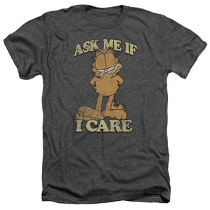 AN OFFCIALLY LICENSED GARFIELD ASK ME MEN'S HEATHER T-SHIRT CHARCOAL
