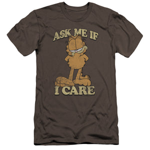 AN OFFCIALLY LICENSED GARFIELD ASK ME MEN'S PREMIUM SLIM FIT T-SHIRT CHARCOAL