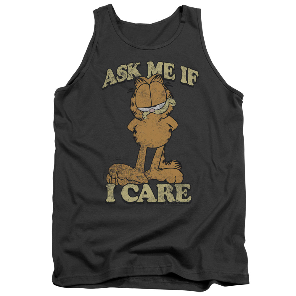 AN OFFCIALLY LICENSED GARFIELD ASK ME ADULT UNISEX TANK TOP CHARCOAL
