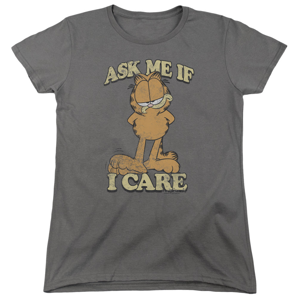 AN OFFCIALLY LICENSED GARFIELD ASK ME WOMEN'S REGULAR FIT T-SHIRT CHARCOAL