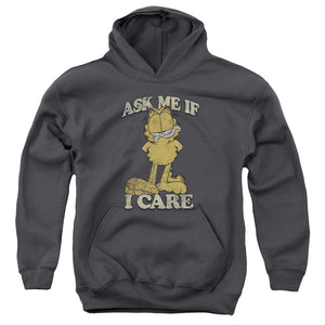 AN OFFCIALLY LICENSED GARFIELD ASK ME YOUTH HOODIE CHARCOAL