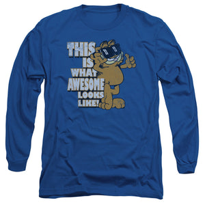 AN OFFCIALLY LICENSED GARFIELD AWESOME MEN'S LONG SLEEVE T-SHIRT ROYAL