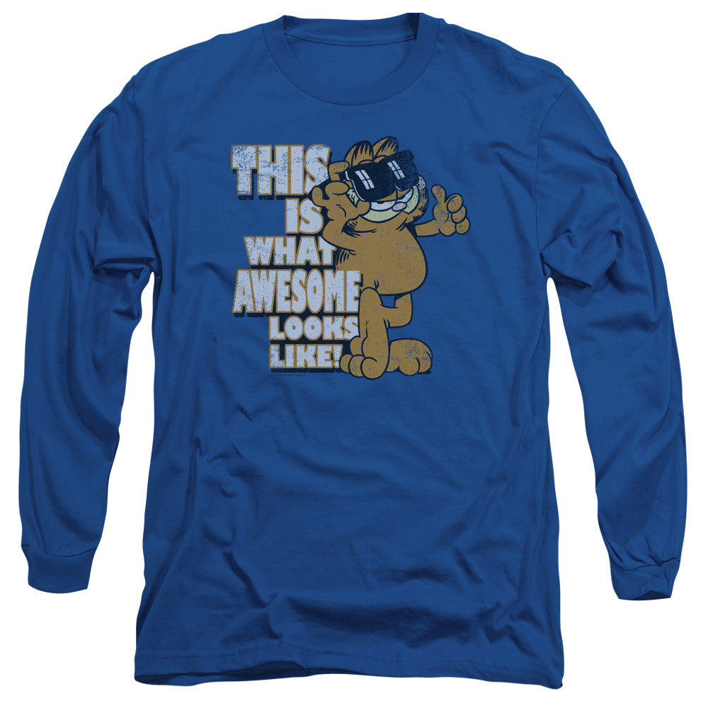 AN OFFCIALLY LICENSED GARFIELD AWESOME MEN'S LONG SLEEVE T-SHIRT ROYAL