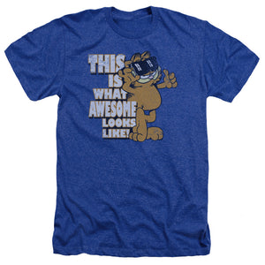 AN OFFCIALLY LICENSED GARFIELD AWESOME MEN'S HEATHER T-SHIRT ROYAL
