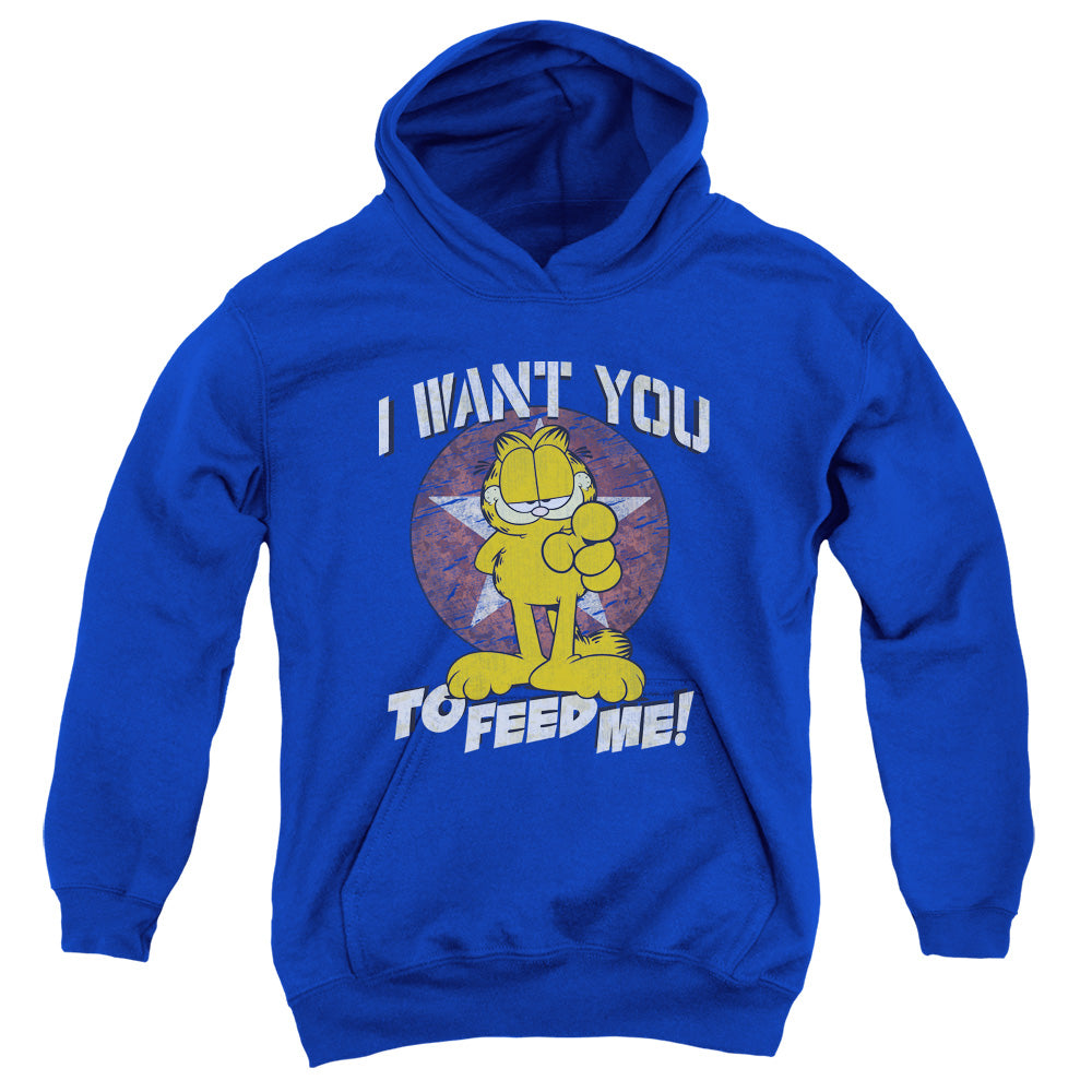 AN OFFCIALLY LICENSED GARFIELD I WANT YOU YOUTH HOODIE ROYAL