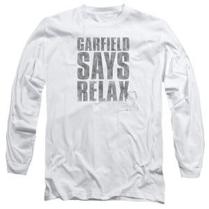 AN OFFCIALLY LICENSED GARFIELD RELAX MEN'S LONG SLEEVE T-SHIRT WHITE