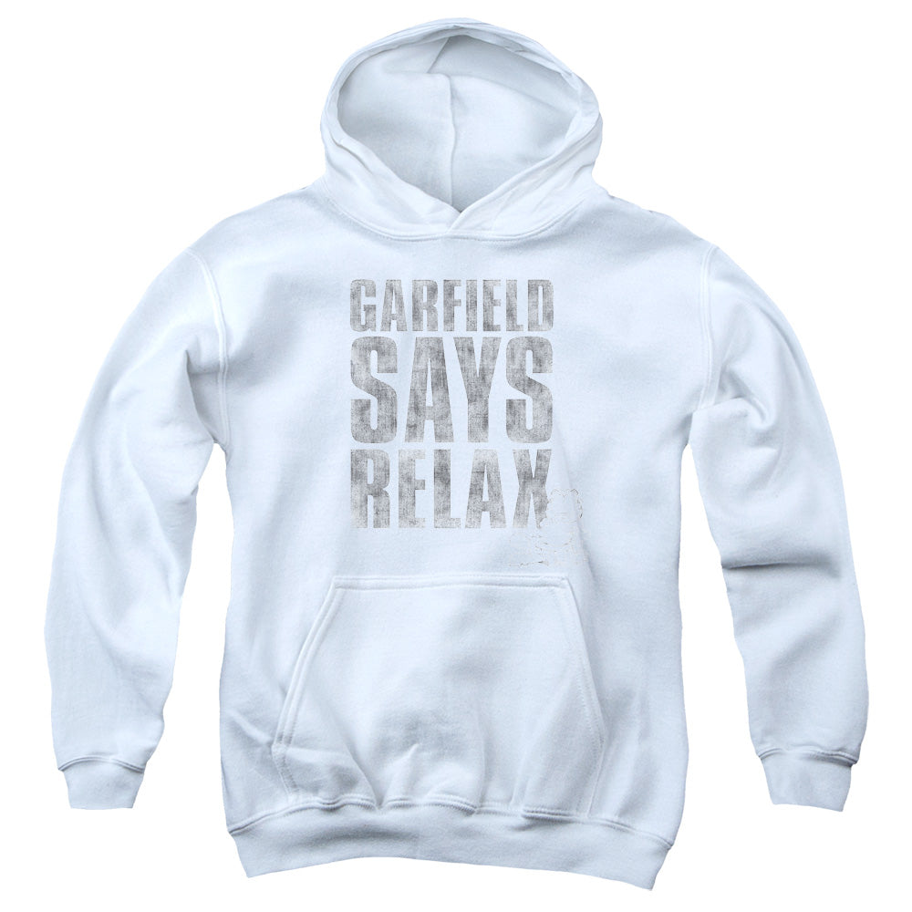 AN OFFCIALLY LICENSED GARFIELD RELAX YOUTH HOODIE WHITE