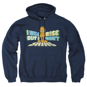 AN OFFCIALLY LICENSED GARFIELD RISE NOT SHINE ADULT UNISEX PULLOVER HOODIE NAVY