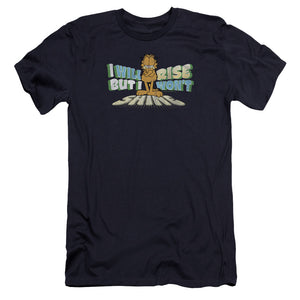 AN OFFCIALLY LICENSED GARFIELD RISE NOT SHINE MEN'S PREMIUM SLIM FIT T-SHIRT NAVY