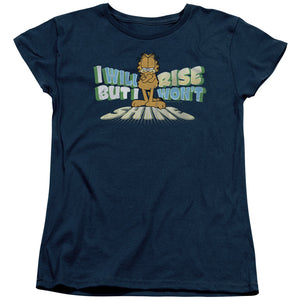 AN OFFCIALLY LICENSED GARFIELD RISE NOT SHINE WOMEN'S REGULAR FIT T-SHIRT NAVY