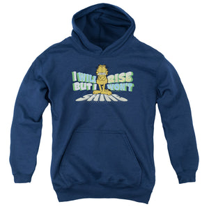 AN OFFCIALLY LICENSED GARFIELD RISE NOT SHINE YOUTH HOODIE NAVY