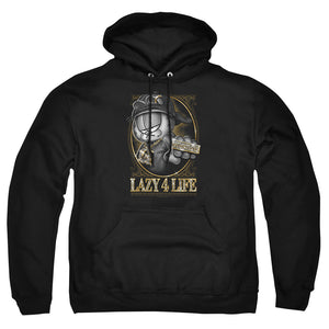 AN OFFCIALLY LICENSED GARFIELD LAZY 4 LIFE ADULT UNISEX PULLOVER HOODIE BLACK