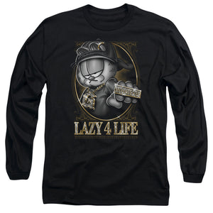 AN OFFCIALLY LICENSED GARFIELD LAZY 4 LIFE MEN'S LONG SLEEVE T-SHIRT BLACK